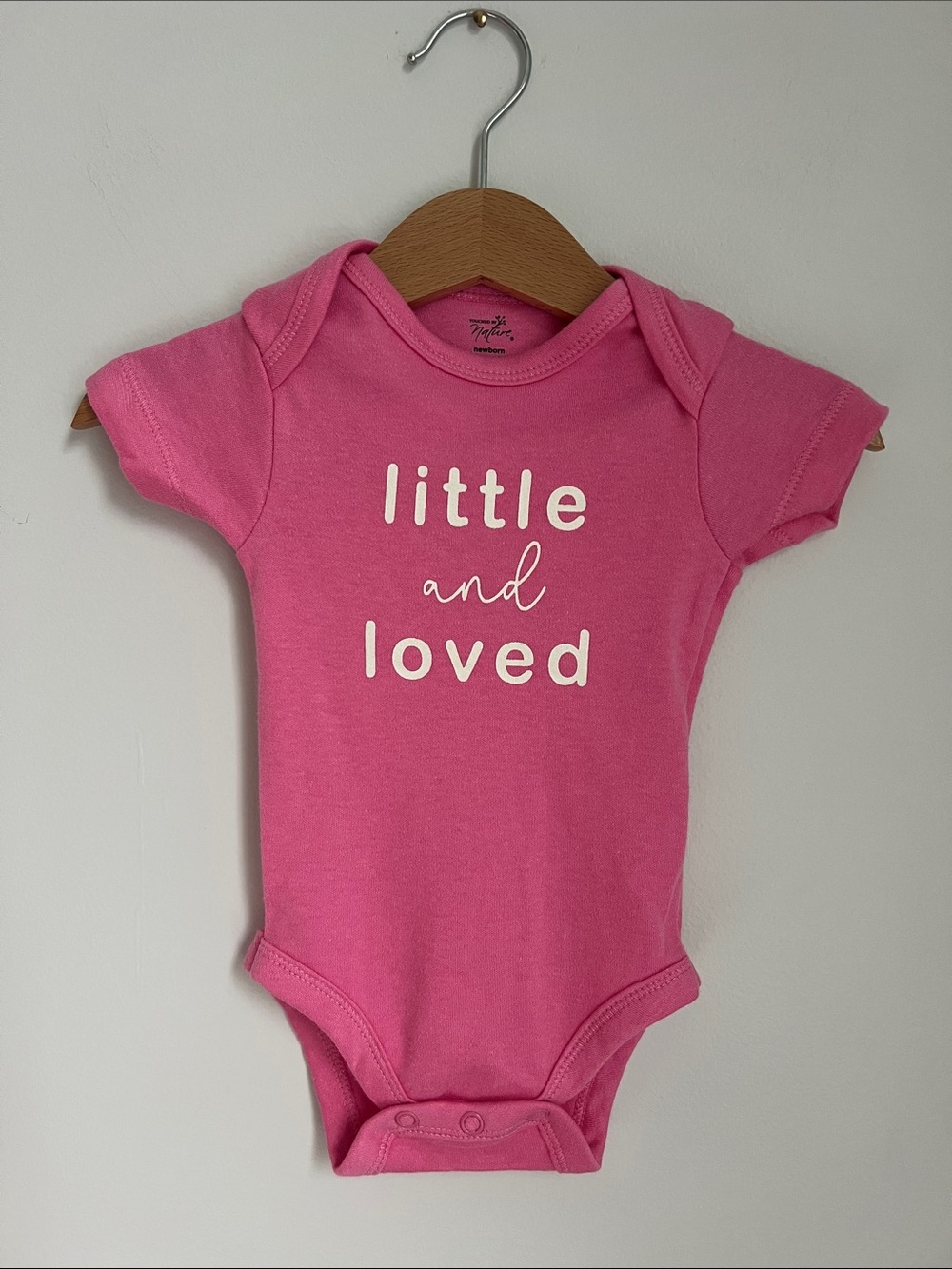 Touched By Nature | 100% Organic Cotton “Little and Loved” Pink Baby Onesie NB